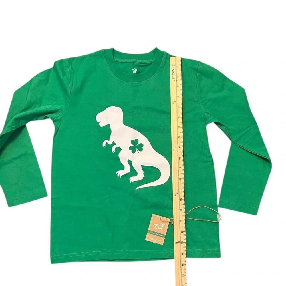 Tstars toddler long sleeve shamrock/ dinosaur green Tee